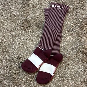 Figs Women's Burgundy and White Striped Compression Socks